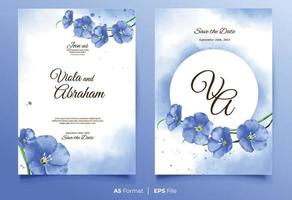 Watercolor wedding invitation with blue flower