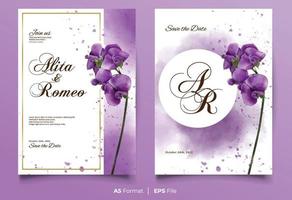 Watercolor wedding invitation with purple orchid flower vector