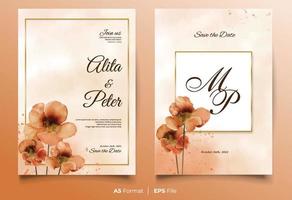 Watercolor wedding invitation with orange flower vector