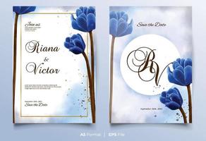 Watercolor wedding invitation with blue flower vector