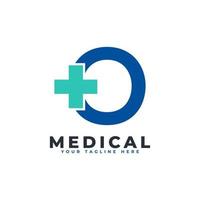 letra o cruz más logotipo. utilizable para logotipos comerciales, científicos, sanitarios, médicos, hospitalarios y naturales. vector