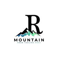 letra inicial r logo de montaña. explore el elemento de plantilla del logotipo de la empresa símbolo de ventaja de montaña. vector