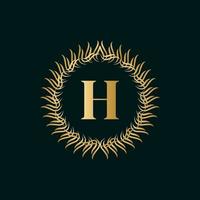 Emblem Letter H Weaving Circle Monogram Graceful Template. Simple Logo Design for Luxury Crest, Royalty, Business Card, Boutique, Hotel, Heraldic. Calligraphic Vintage Border. Vector Illustration