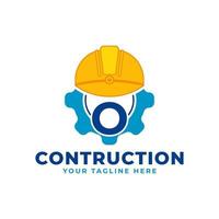 Initial Letter O with Gear and Helmet. Construction and Engineering Logo Concept vector