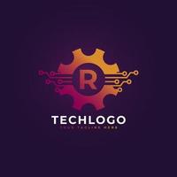 Technology Initial Letter R Gear Logo Design Template Element. vector