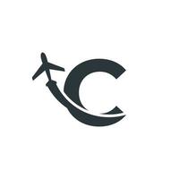 Initial Letter C Travel with Airplane Flight Logo Design Template Element vector
