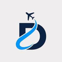 plantilla de diseño de logotipo de viaje aéreo con letra inicial creativa d. eps10 vector
