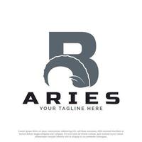 Initial Letter B with Goat Ram Sheep Horn for Aries Logo Design Inspiration. Animal Logo Element Template vector