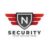 Security Logo. Initial N with Wings and Shield Icon. Car and Automotive Vector Logo Template