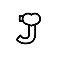letra inicial j con amor de corazón en el elemento de plantilla de diseño de logotipo de estilo de línea vector