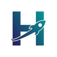 Letter H with Rocket Up and Swoosh Logo Design. Creative Letter Mark Suitable for Company Brand Identity, Travel, Start up, Logistic, Business Logo Template vector