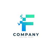 Tech Letter F Logo. Blue and Green Geometric Shape with Square Pixel Dots. Usable for Business and Technology Logos. Design Ideas Template Element. vector