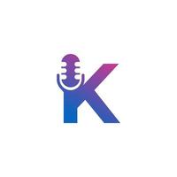 Letter K Podcast Record Logo. Alphabet with Microphone Icon Vector Illustration