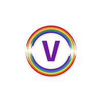 letra v dentro de la circular coloreada en el diseño del logotipo del cepillo de la bandera del color del arco iris inspiración para el concepto lgbt vector