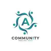 Community Initial Letter A Connecting People Logo. Colorful Geometric Shape. Flat Vector Logo Design Template Element.