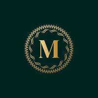 Emblem Letter M Weaving Circle Monogram Graceful Template. Simple Logo Design for Luxury Crest, Royalty, Business Card, Boutique, Hotel, Heraldic. Calligraphic Vintage Border. Vector Illustration