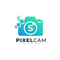 Letter S Inside Camera Photo Pixel Technology Logo Design Template vector