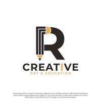 Initial Letter R with Pencil Logo Design Icon Template Element vector