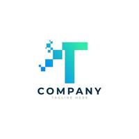 Tech Letter T Logo. Blue and Green Geometric Shape with Square Pixel Dots. Usable for Business and Technology Logos. Design Ideas Template Element. vector