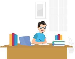 young guy working with paper and laptop vector