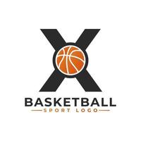 Letter X with Basket Ball Logo Design. Vector Design Template Elements for Sport Team or Corporate Identity.