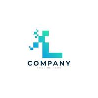 Tech Letter L Logo. Blue and Green Geometric Shape with Square Pixel Dots. Usable for Business and Technology Logos. Design Ideas Template Element. vector