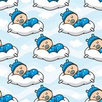 Cute Newborn Sleeping on Pillow Seamless Vector Pattern