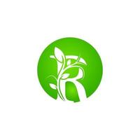 logotipo de la letra r del spa de salud. logotipo del alfabeto floral verde con hojas. utilizable para logotipos de negocios, moda, cosméticos, spa, ciencia, salud, medicina y naturaleza. vector