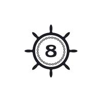 Number 8 Inside Ship Steering Wheel and Circular Chain Icon for Nautical Logo Inspiration vector