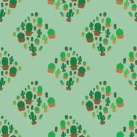 Cute cactus in square pattern seamless background for fabric pattern vector