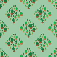 Cute cactus in square pattern seamless background for fabric pattern vector