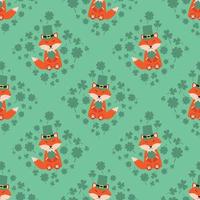 cute fox in Saint Patrick's Day with 4 leaves clover seamless pattern for print or fabric vector