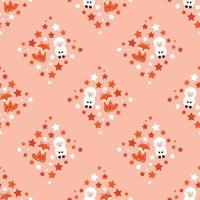 sheep and fox in square seamless pattern for print or fabric vector