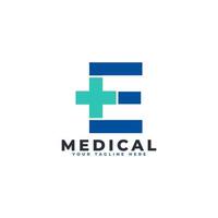 Letter E cross plus logo. Usable for Business, Science, Healthcare, Medical, Hospital and Nature Logos. vector