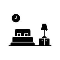 icono de dormitorio. estilo de glifo. silueta. símbolo de reloj, cama, lámpara de noche. diseño simple editable. vector de plantilla de diseño