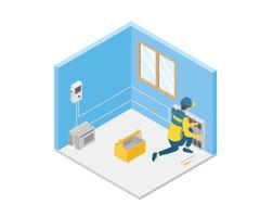 ilustración de la instalación de calefacción de la habitación vector