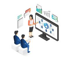 Illustration of a woman doing a presentation or training to a client vector