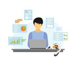 Illustration of a man working at home with laptop analyzing digital marketing strategy vector