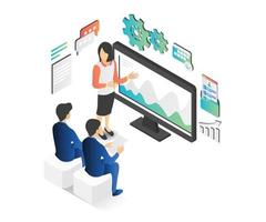 Illustration of a woman doing a presentation or training to a client vector