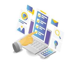 Isometric style illustration of checking valid data vector