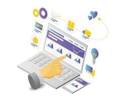 Isometric style illustration of buying via laptop online shop vector