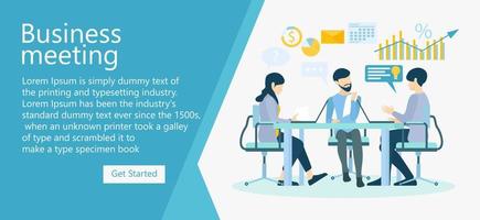 Landing page with illustration about business meeting