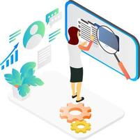 Isometric style illustration of checking valid data vector