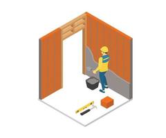 Illustration of a handyman plaster wall with cement