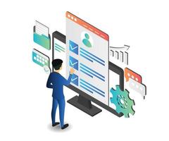 Isometric style illustration of checking valid data vector