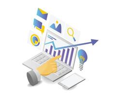 Business analysis isometric style illustration with laptop vector