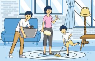 Happy Family Doing a Spring Cleaning Concept vector