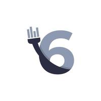 Number 6 Brush and Paint with Minimalist Design Style vector