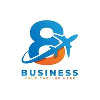 Number 8 with Airplane Logo Design. Suitable for Tour and Travel, Start up, Logistic, Business Logo Template vector