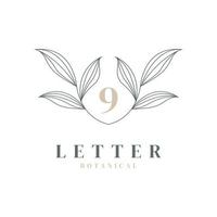 Number 9 Floral and Botanical Logo. Nature Leaf Feminine for Beauty Salon, Massage, Cosmetics or Spa Icon Symbol vector